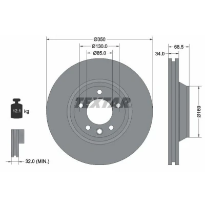 Imagen de TEXTAR 92121700 Disco de freno 350 34 05/06 130 ventilación interna sin perno sujeción rueda, buje rueda PORSCHE: Cayenne