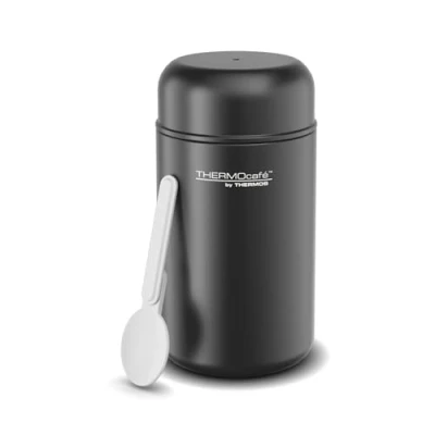 Imagen de TC Daily Food JAR 0,40 l Black Mat, termo para alimentos de acero inoxidable con cuchara plástico, 6 h caliente/12 frío, fiambrera, recipiente aislante sopa, vaso
