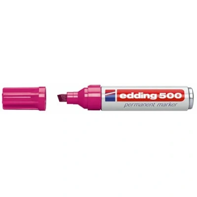 Imagen de edding 500 marcador permanente rosa 1 rotulador punta biselada 2 7 mm resistente al agua, de secado rápido, rotuladores indelebles para cartón, plástico, madera, metal, vidrio