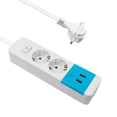 Imagen de EXTRASTAR Regleta Enchufe con 2 Tomas y Puertos de USB, Alargador Interruptor, 1.5 m, para El Hogar, La Oficina Los Viajes, 3680W, 3G*1.0mm², 1pc