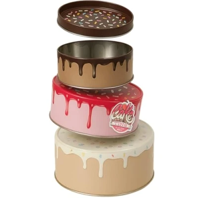 Imagen de Suck UK Lata de almacenamiento para tartas, juego 3 latas galletas, cocina, almacenamiento, contenedor pasteles, redondas apilables