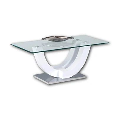 Imagen de Stella Trading Swing Mesa de Centro Cristal en Blanco Brillante, Elegante con Estructura Curva Forma U para tu salón, 120 x 48 60 cm (Ancho Alto Profundo)