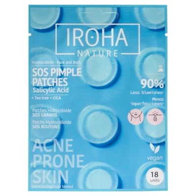 Imagen de Iroha Nature Parches para granos con Ácido Salicílico, Árbol de Té y Centella Asiática, reduce los en 8h. acné (18 unidades).