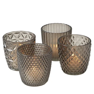 Imagen de Boltze Juego de 4 portavelas Marilu (gris, / té decorativos, Ø 8 cm, varios diseños, forma redonda, té) 2002930