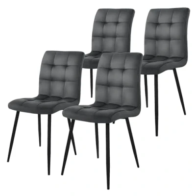 Imagen de ML Design Set de 4X Sillas Comedor con Respaldo Asiento Ergonómico Acolchado Tapizado Terciopelo Antracita Patas Metal Sillón Diseño Moderno para Mesa Salón, Escritorio o Cocina
