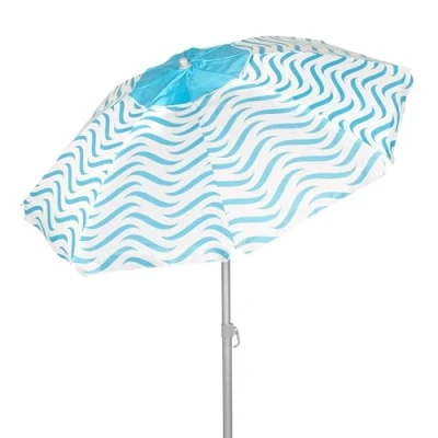 Imagen de AKTIVE Sombrilla de playa antiviento 200 cm, 8 varillas fibra vidrio, Diseño olas playa, Ventilación superior, Protección UV50, Mástil acero inclinable, 28/32 mm, Incluye funda (62440)