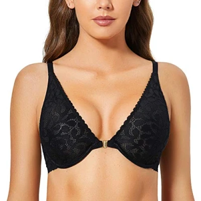 Imagen de DOBREVA Sujetador Encaje Espalda Nadadora con Aros sin Relleno para Mujer Negro 90E
