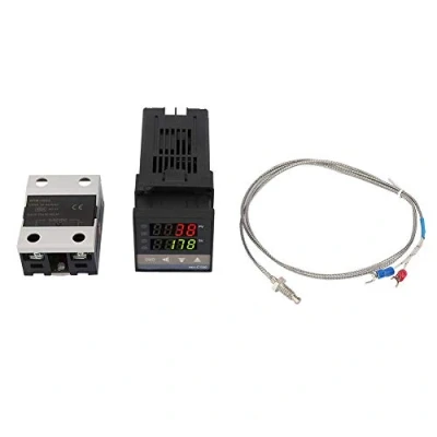 Imagen de REX C100 Kit de Controlador Temperatura, 0 ℃ 1300 Alarma LED Digital PID AC110V 240V termostato + 1M K Termopar/Sensor Temperatura 40A SSR Relé Estado s