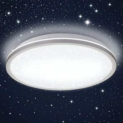 Imagen de B.K.Licht Lámpara de techo led 18 vatios con cubierta estrella I ultraplana 4,2 cm Ø28 color luz blanco neutro 4000 K indirecta borde plateado plafon