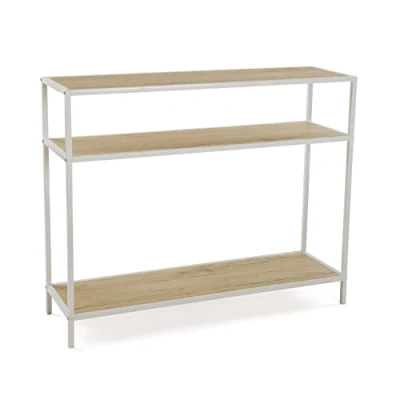 Imagen de Versa Berlin Mueble Recibidor Estrecho para Entrada o Pasillo, Mesa Consola, con Estante Inferior, Medidas (Al x L An) 80 30 100 cm, Madera y Metal, Color Marrón Blanco
