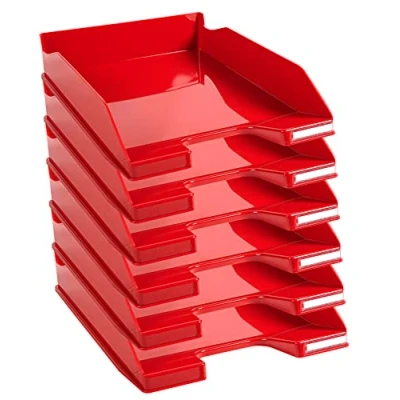 Imagen de Exacompta 113218D juego de 6 bandejas carpetas fundas COMBO MIDI dimensiones 34,6 x 25,5 6,5 cm para documentos formato A4+ color rojo carmín brillante