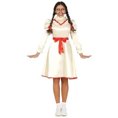 Imagen de FIESTAS GUIRCA Disfraz de Muñeca Malvada Vestido Blanco con Lazos Rojos para Mujer Adulta Talla M 38 40