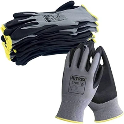 Imagen de NITREX 270E guantes de trabajo y seguridad, bolsa 10 pares, talla 7, manejo general con revestimiento espuma nitrilo, gris/negro