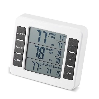 Imagen de Fdit 2PCS Termómetro Audible Inalámbrico de Alarma Refrigerador con Exhibición Mínima/Máxima Sensor
