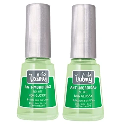 Imagen de Valmy, Pack con Dos Tratamientos de Uñas Anti Mordidas, Esmalte que Detiene la Mordedura Cutículas y Succión del Pulgar, Sin Brillo (14ml Cada Unidad)