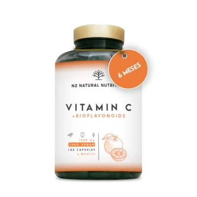 Imagen de Vitamina C 1000mg + Bioflavonoides Vit Pura Natural Reduce el Cansancio y la Fatiga, Contribuye al Funcionamiento del Sistema Inmunológico Vegano 180 Cápsulas N2 Nutrition