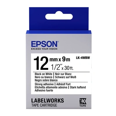 Imagen de Epson LK 4WBW cinta para impresora de etiquetas (Negro sobre blanco, LabelWorks LW 1000P 300 400 400VP 600P, Ampolla, 9 m, 12 mm)