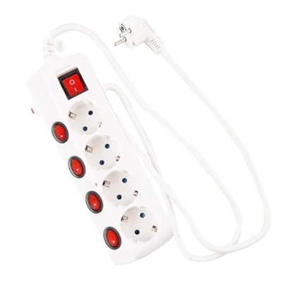Imagen de Regleta Blanca de 4 enchufes con Interruptor Individual, protección contra sobretensiones, retráctil, 1,5 m, Infantil