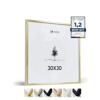 Imagen de Heimlich® 1x marco de fotos 30x30 cm Aluminio Dorado marcos cuadros Vidrio Acrílico Irrompible Grano Visible Duradero Fácil Colgar Para Decoración Pared y Hogar