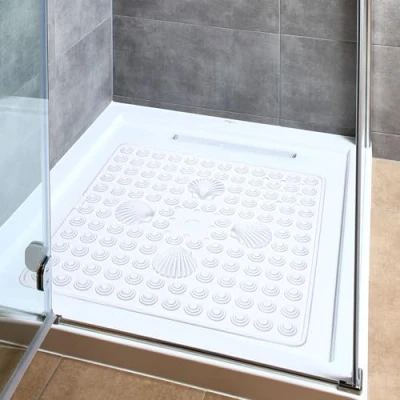 Imagen de Tatkraft Shell Alfombra de Ducha Antideslizante, 48x48 cm, Resistente al Moho, Lavable a máquina, Color Blanco