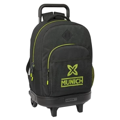Imagen de Safta MUNICH BEAT Mochila Grande con Ruedas, Compacta, Extraíble, Ideal para Niños de Diferentes Edades, Cómoda y Versátil, Calidad Resistencia, 33x22x45 cm, Color Negro