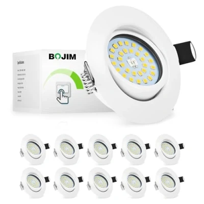 Imagen de Bojim Ojos de Buey led para Techo, 10x 5.5W Focos Interior Techo Regulables 230V, Downlight Empotrable Blanco Natural 4000K y 600LM, 83ra Foco Extraplano 30mm Dormitorio