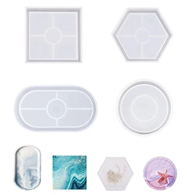 Imagen de Yoaeyok 4pcs Moldes Resina Epoxi para Bricolaje, Silicona de Posavasos Molde Bandeja, Hacer Manualidades DIY