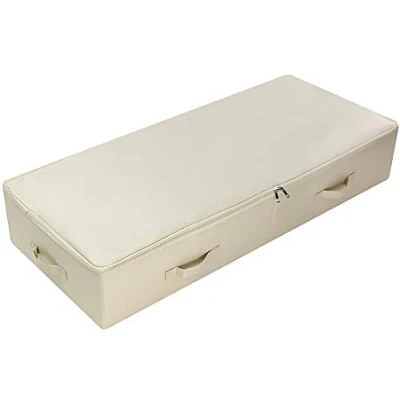 Imagen de Amonsen Caja organizadora de almacenamiento debajo la cama ultra grande con tapa, diseño plegable 6 asas, Beige