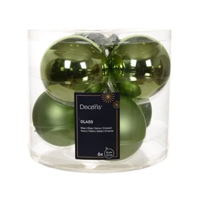Imagen de Kaemingk bolas de Navidad cristal, 8 cm, 6 unidades, mate y brillante, grandes para árbol Navidad, decoración té verde