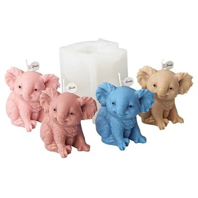 Imagen de Xidmold molde de silicona 3D Koala para velas, fondant, velas cera soja, jabón, escultura yeso, resina epoxi, artesanía