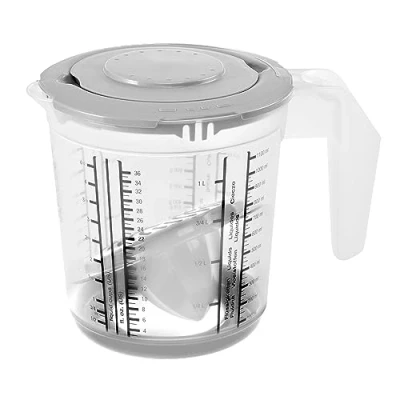 Imagen de keeeper Set de jarra medidora 4 en 1, Con tapa antisalpicaduras y exprimidor cítricos, Antideslizante, 1 L, Matteo, 14 x 15 cm, Gris Nordic