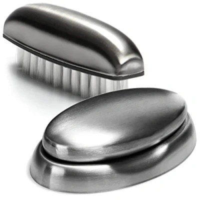 Imagen de com four® Juego de 3 Piezas Cepillo Mano, Jabón antiolor con Estante Acero Inoxidable (02 + jabón/Cuenco)