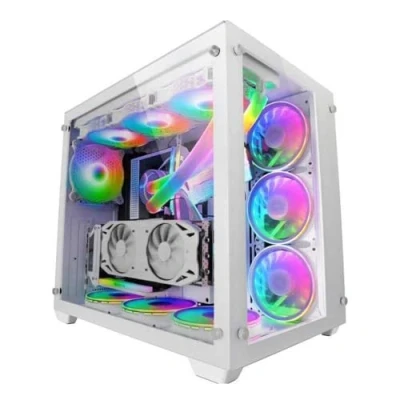 Imagen de MARSGAMING Torre Gaming Custom XXL E ATX, Ventana Cristal Templado Lateral y Frontal, Estructura Modular Doble Cámara, MCV3, Color Blanco