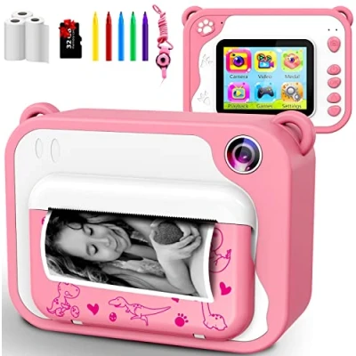 Imagen de Uleway Camara Fotos Infantil Instantanea,Cámara de para Niños con Pantalla 2,4&quot;, 3 Papel Impresión y Tarjeta SD 32GB, Regalos Juguete Niñas 4 5 6 7 8 9 10 11 12 Años Rosa