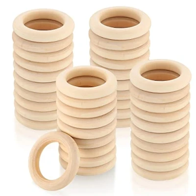Imagen de 40 Piezas Anillos de Madera, Aros Madera Natural, Redondos para Decoración Manualidades, Joyas, Macramé 45mm