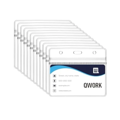 Imagen de QWORK® Paquete de 100 Tarjeteros Horizontales para Cordón, 100x82 mm Funda Tarjeta Identificación Transparente, Tamaño 88x55