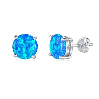 Imagen de SILVEGO JJJEB302004 Pendientes de Plata con Ópalo Azul Sintético Cierre Presión 8 mm