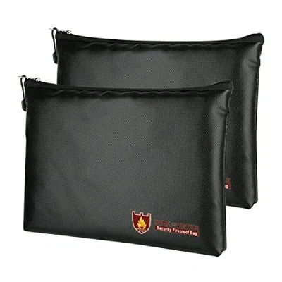Imagen de 2 bolsas ignífugas para documentos, 34 x 25 cm, impermeables, resistentes al fuego, almacenamiento de billetes, gran capacidad dinero, pasaporte, archivos bancarios y dinero en