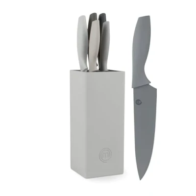 Imagen de MasterChef Juego de Cuchillos Cocina con Soporte Taco Universal Set para Pan, Cebollero, Chef, Carne y Pelar, en Acero Inoxidable, 5 Piezas