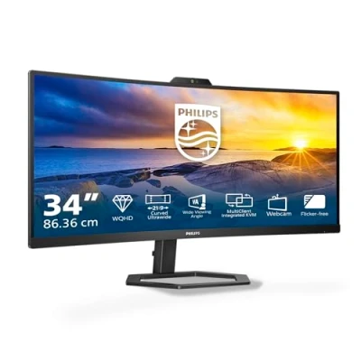 Imagen de Philips 34E1C5600AM Monitor Curvo WQHD de 34 Pulgadas, Webcam, Altura Regulable, Altavoz (3440x1440, 100Hz, HDMI, DisplayPort, USB C, Hub) Negro