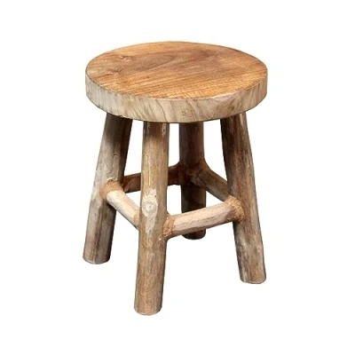 Imagen de Spetebo taburete para flores de teca, 22 x 17 cm, redondo, natural/medio, madera con 4 pies, decoración maciza, soporte plantas