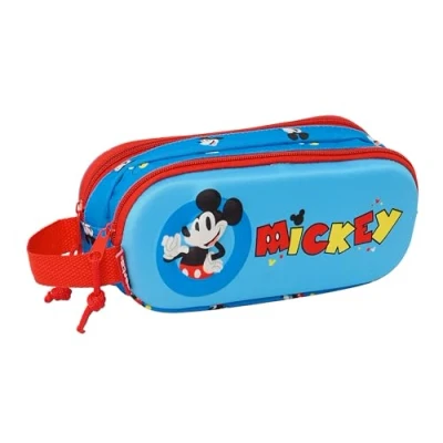 Imagen de Safta Mickey Mouse 3D Portatodo Doble 3D, Estuche Infantil, Niño, Ideal para Niños en Edad Escolar, Cómodo y Versátil, Calidad Resistencia, 21x6x8 cm, Color Azul