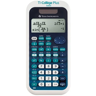 Imagen de Texas Instruments TI College Plus Calculadora científica (Panel Solar y batería), Color Azul Blanco