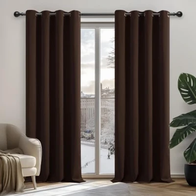 Imagen de Deconovo Cortinas de Dormitorio Opacas para Interiores, 2 Piezas, 138 cm Alto, térmicas aislantes Lisas con Ojales, 132 x (Ancho Alto), Chocolate