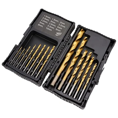 Imagen de Amazon Basics Juego de brocas HSS para metal, madera y plástico, 14 piezas, 1,5 10 mm