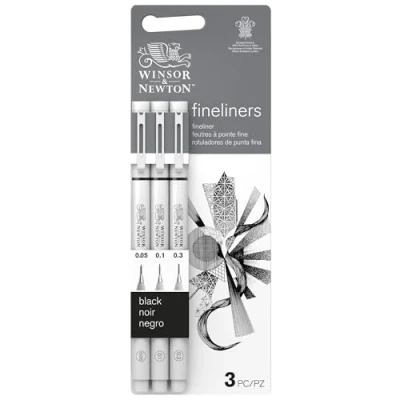 Imagen de Winsor &amp; Newton Fineliner Set de 3 Rotuladores Calibrados Fineliner, Color Negro, Puntas 0.05, 0.1, 0.3