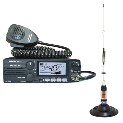 Imagen de Kit emisora de Radio CB Presidente MC Kinley ASC Am FM LSB + Antena PNI ML70, Longitud 70cm, 26 30MHz, 200W