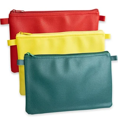 Imagen de effektivo Juego de 3 carteras colores, banco, bolsa documentos con cremallera, para bolígrafos, cosméticos, rojo, amarillo y verde