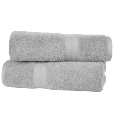 Imagen de Amazon Basics paquete de 2 Toallas baño, resistentes a la decoloración, 100 % algodón, suaves, absorbentes, (70 x 140 cm), Gris