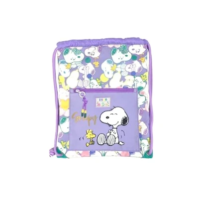 Imagen de CyP Brands . Snoopy, Mochila saco, con cuerdas, Bolso, Complementos, Color Morado, Producto Oficial